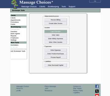 main menu for the bookkeeping system