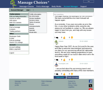 Massage therapist's account dashboard